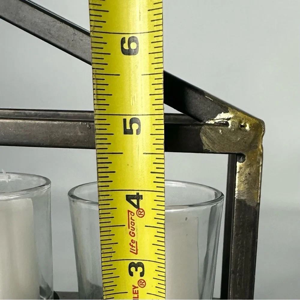 Modern Metal Candle Holder Brushed Gold Accents 5 Glass Votives Farmhouse Decor